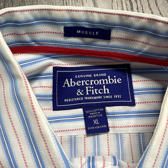 Abercrombie & Fitch Mens Muscle Button Down Shirt, Red, Blue, White, size XL - Picture 3 of 10